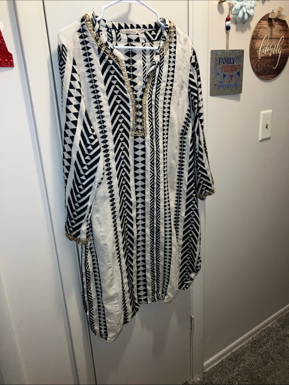 Soft Surroundings Black and Off White Asymmetrical Beaded  Dress Tunic 1X